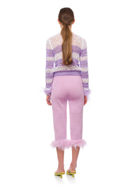 Lavender Handmade Knit Sweater With Detachable Feather Details On The Cuffs and Pearl Buttons