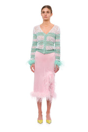 Mint Handmade Knit Sweater With Detachable Feather Details On The Cuffs and Pearl Buttons