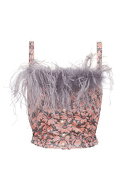 andreeva grey top with feathers