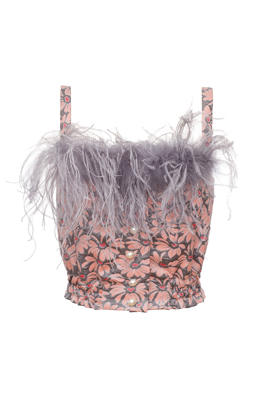 andreeva grey top with feathers