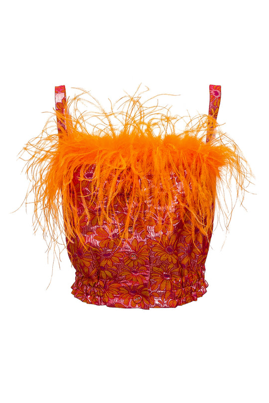 andreeva orange skirt with feathers