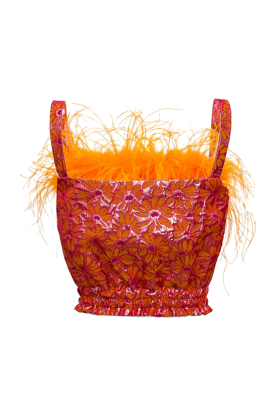 andreeva orange skirt with feathers