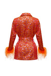 andreeva red jacket with feathers