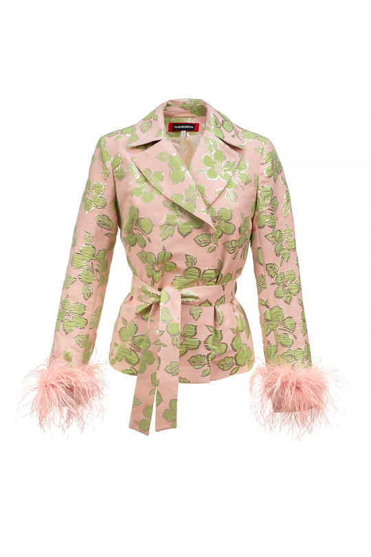 andreeva jacket with feather cuffs