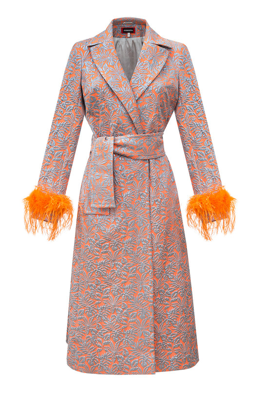 andreeva multicolor coat with feathers