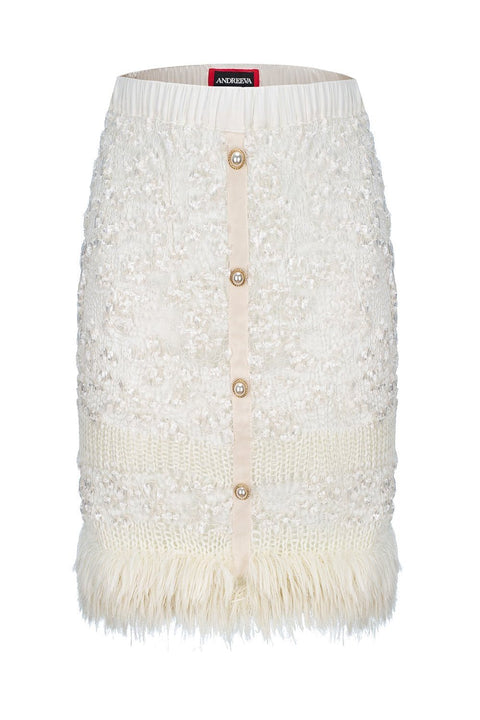 White Sundown Handmade Knit Skirt With Pear Buttons - skirt knitwear