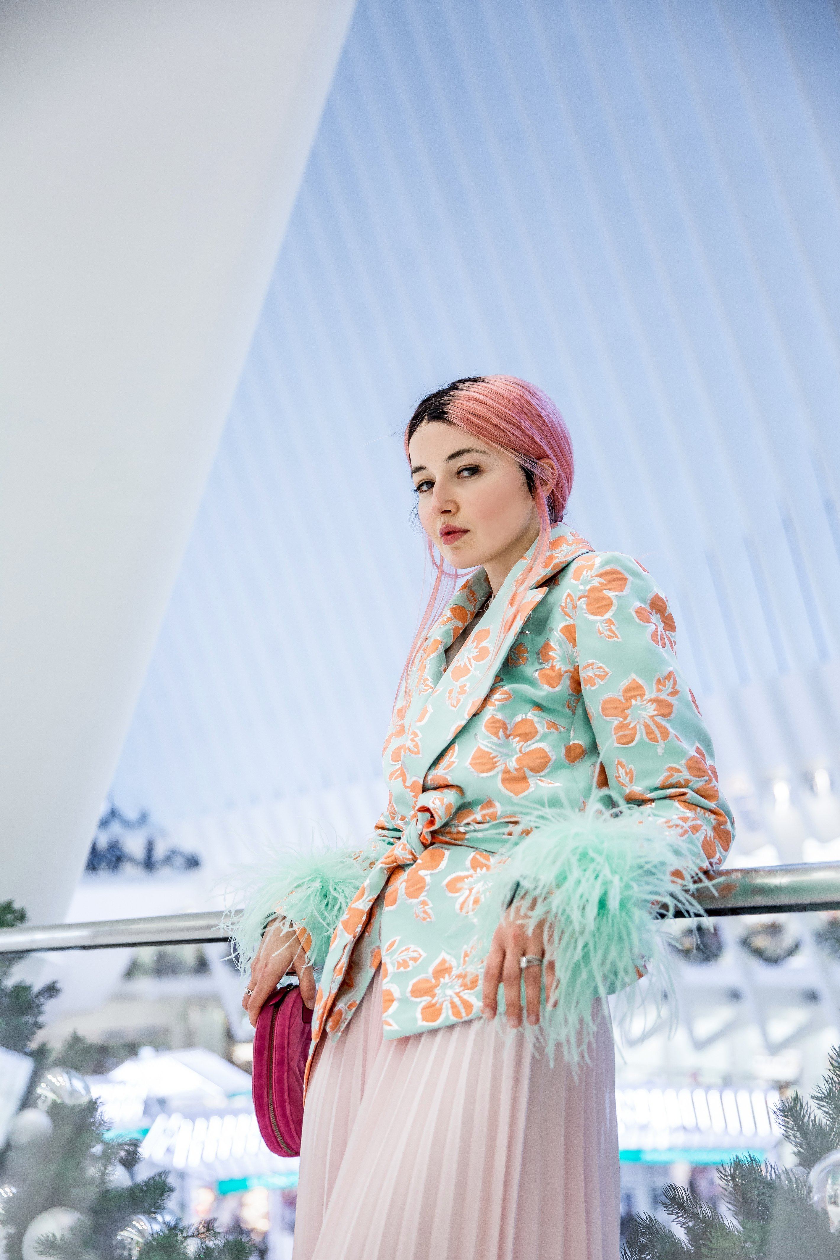 ANDREEVA - Vanilla jacquard jacket with detachable feathers