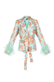 Vanilla jacquard jacket with detachable feathers cuffs - jacket