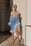 andreeva blue knit skirt with feathers