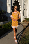 andreeva yellow knit skirt with feathers