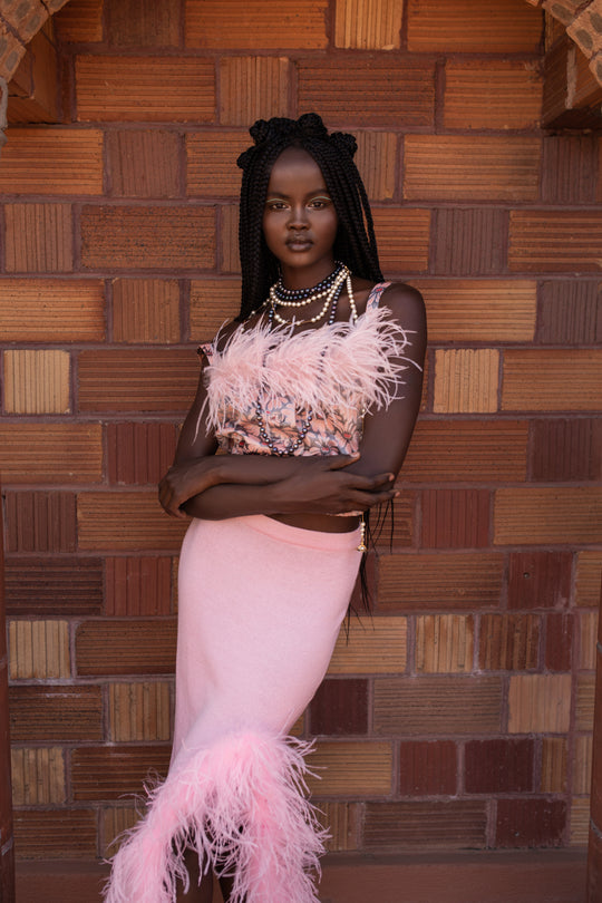 andreeva pink top with feathers