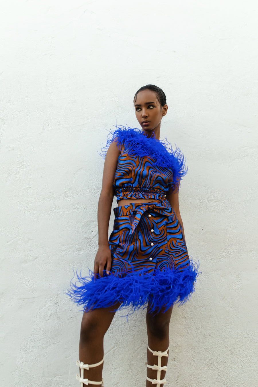 andreeva blue skirt with feathers